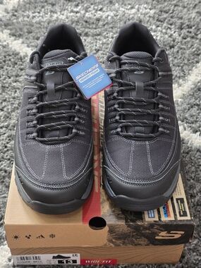 Skechers Men's Black Memory Foam Casual Lace-Up Shoes Size 13 Wide Fit